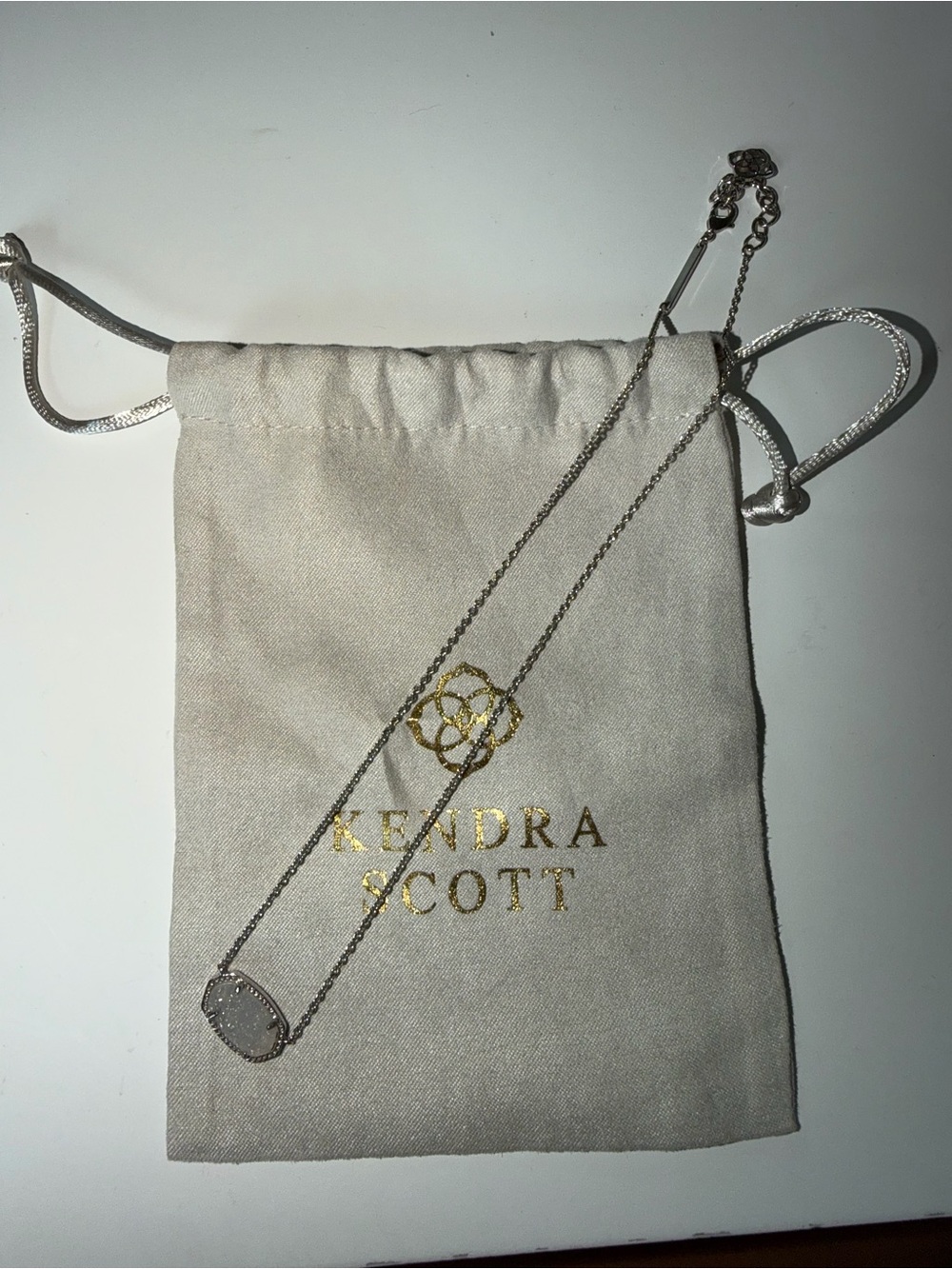 Kendra Scott Silver Necklace with Light Gray Oval Stone